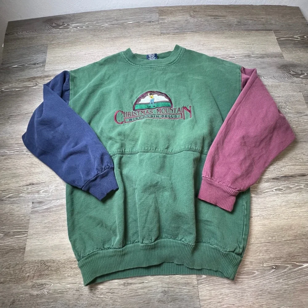 Wisconsin dells Sweatshirt Men L Green Colorblock Mountain Golf Vintage